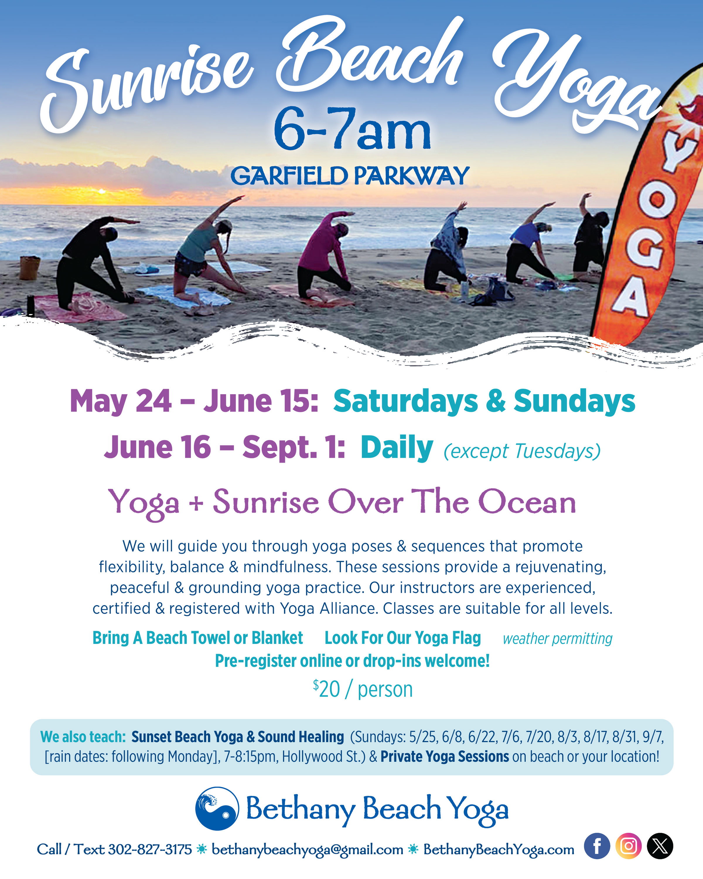 Bethany Beach Yoga sunrise yoga flyer