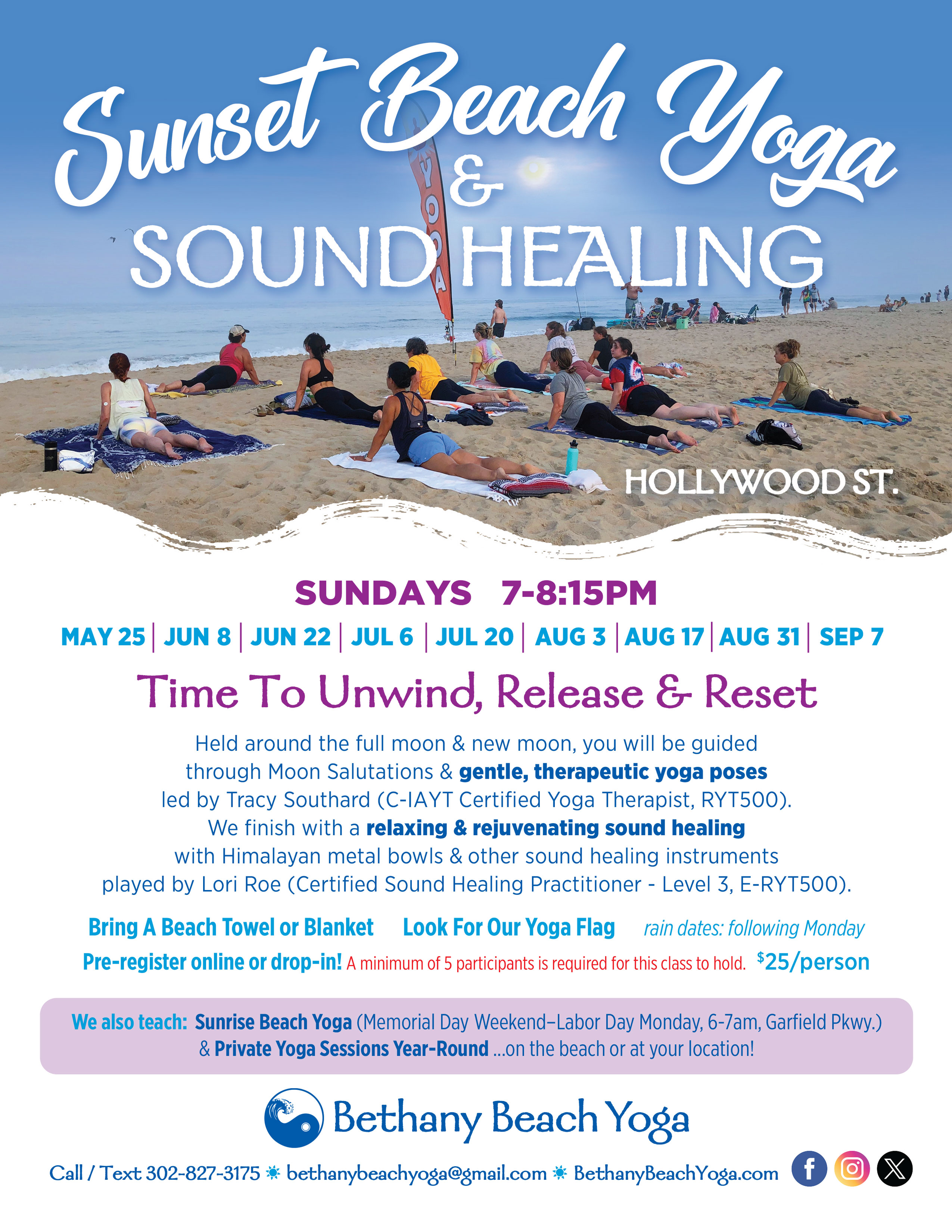 Bethany Beach Yoga sunset yoga flyer