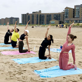 bachelorette weekend yoga in camel pose